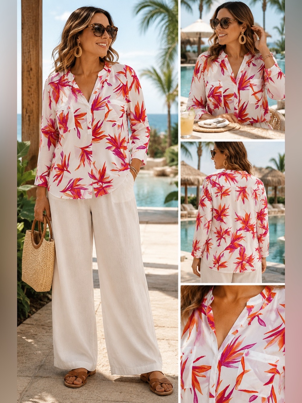 Debenhams The Collection Tropical Floral Blouse Size 24 NWOT Pink Orange White